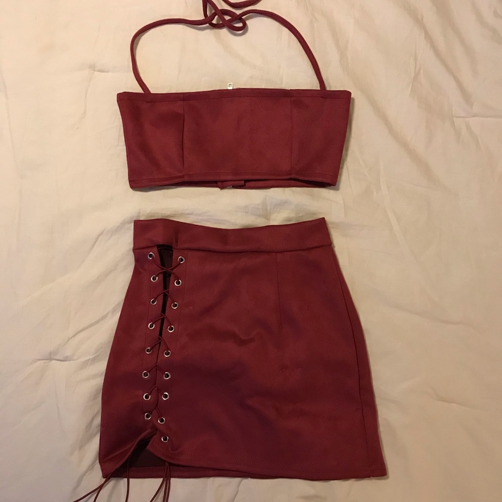 Faux suede red 2 piece set